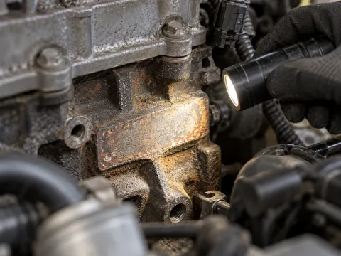 Imagem ilustrativa de área oxidada no bloco do motor sob inspeção